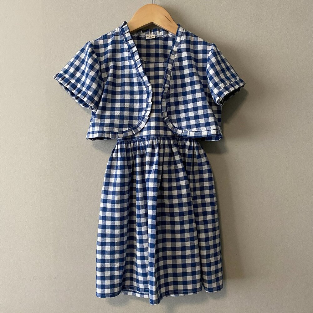 Handmade Children's 2 Piece 100% Cotton Blue White Gingham With Bolero